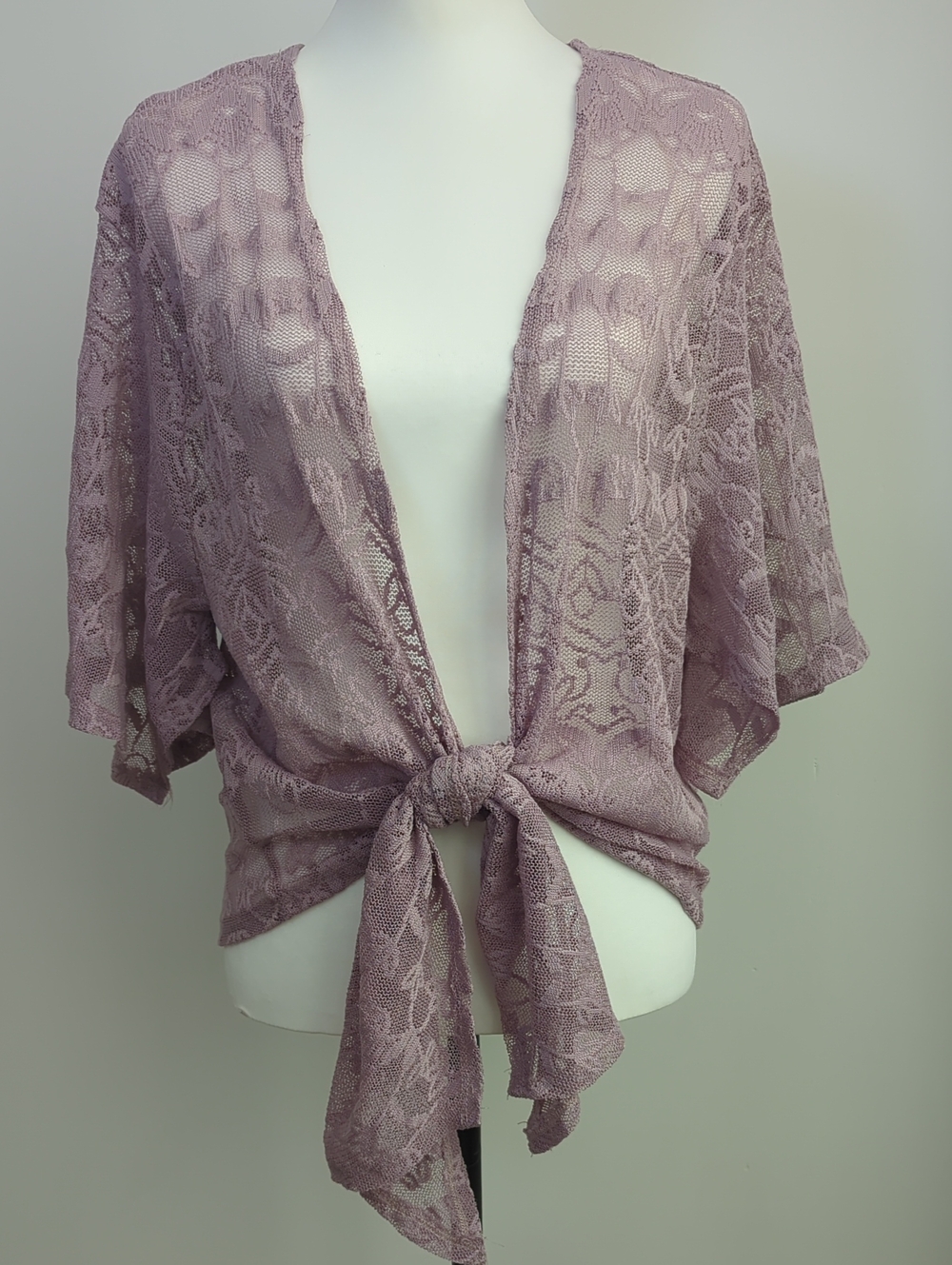 Miss Chievous Floral Lace Kimono Cardigan Mauve Draped Open-Front Boho LARGE